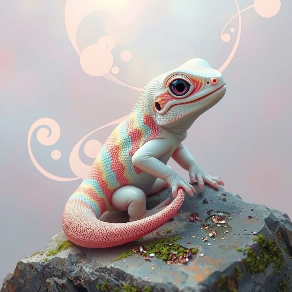 Dreamy Reptile with Iridescent Scales in Whimsical Glow
