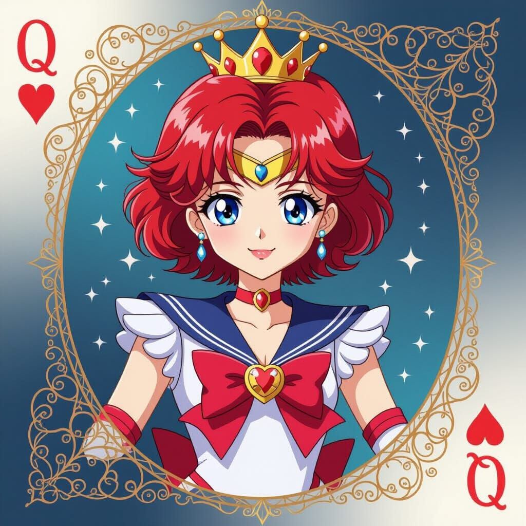 Chibi Sailor Mercury as Queen of Hearts Card