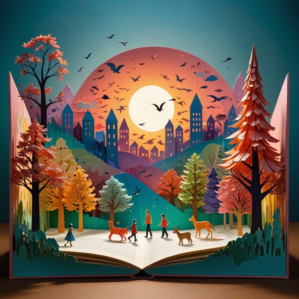 Whimsical Papercraft City with Origami Trees and Animals
