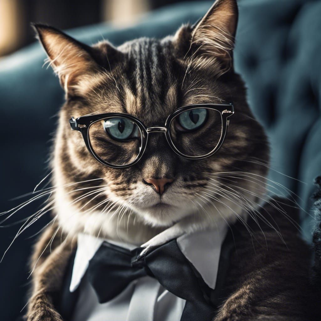 Hyperrealistic Close-Up of a Cat Wearing Glasses