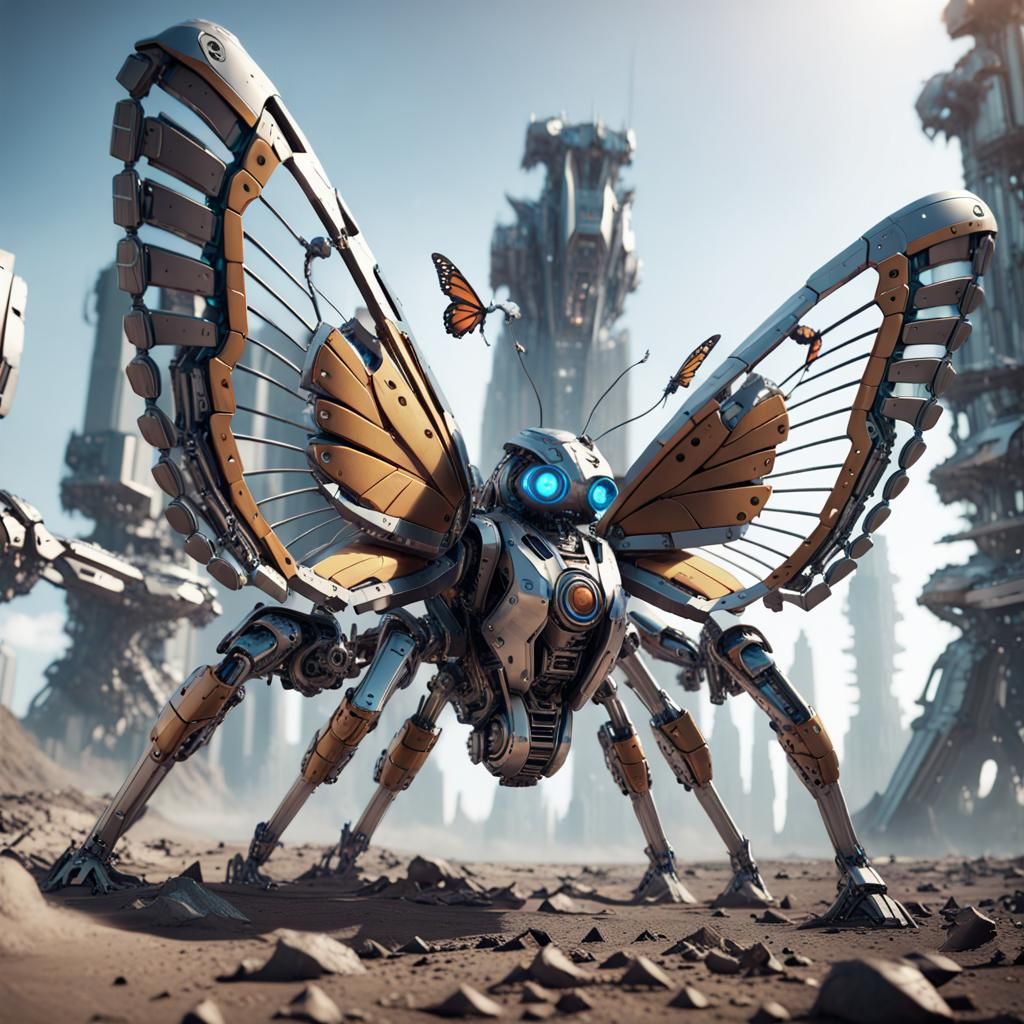 Robot Butterfly Soars Over Ruined Civilization