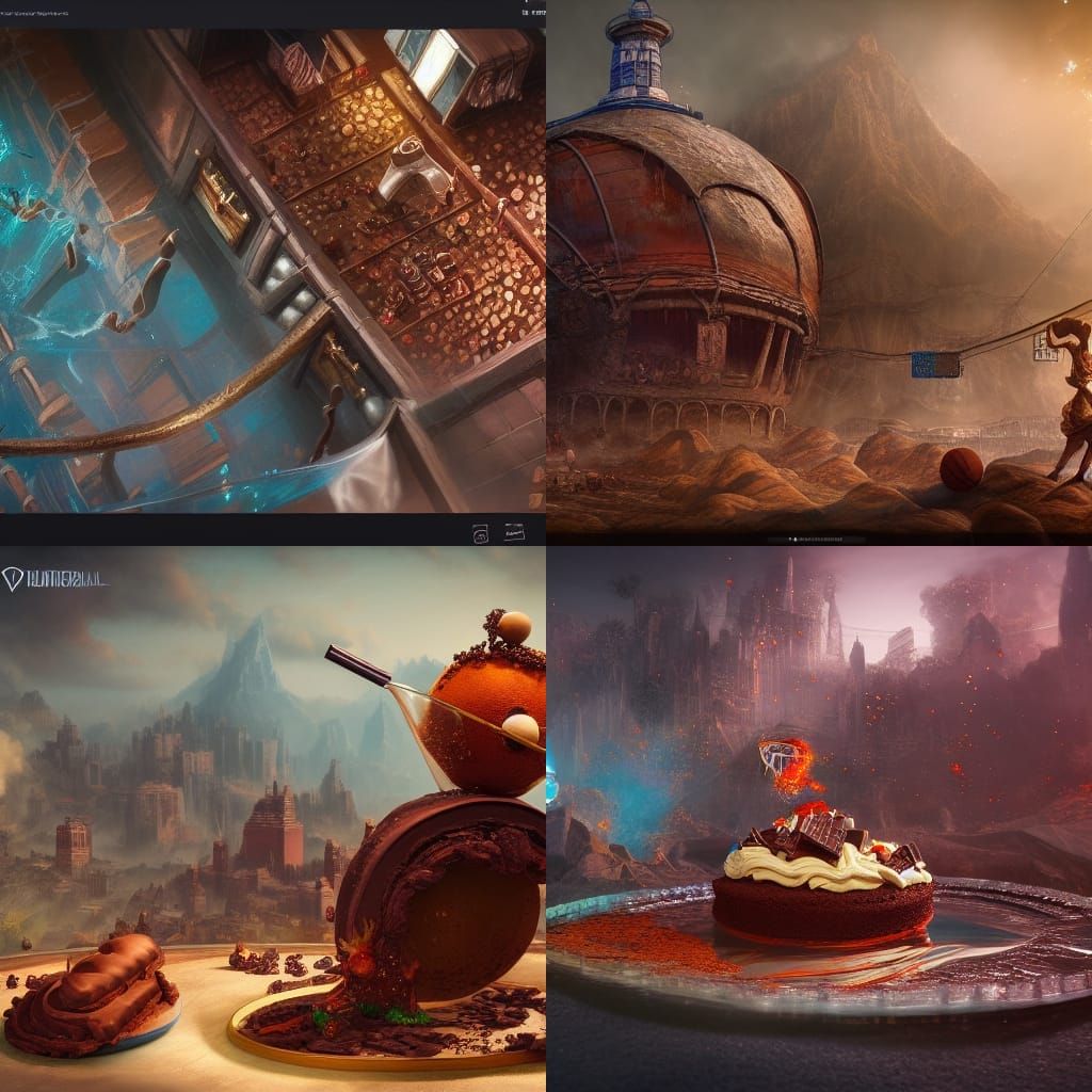 Surreal Carnival Scene: Chocolate, Glass, and Basketball