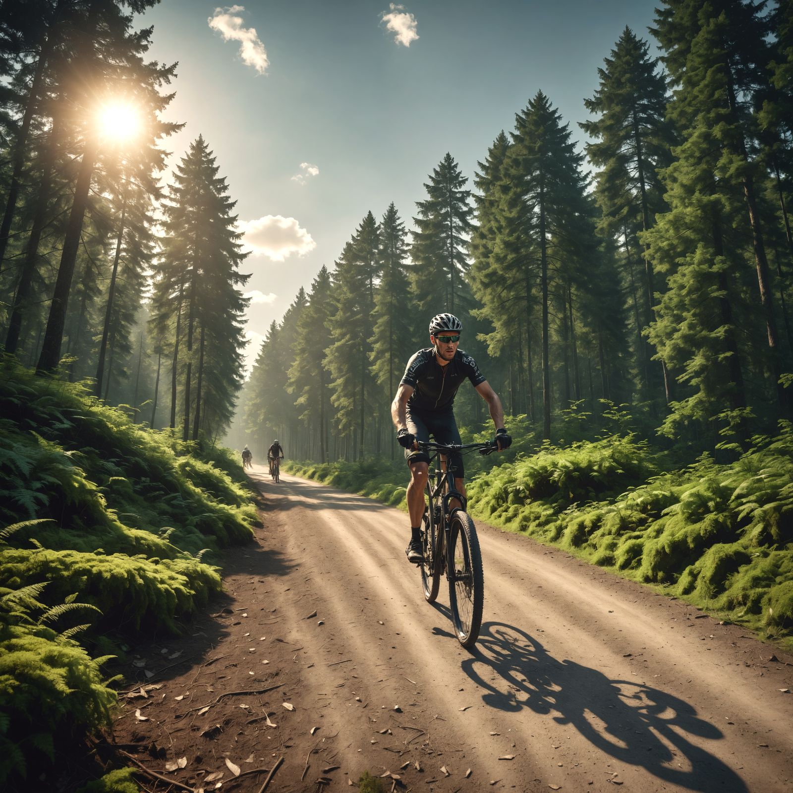 Cyclist in Hyperrealistic HDR Landscape