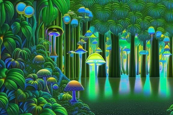Luminous Jungle Dreamscape in Hypermaximalist Style