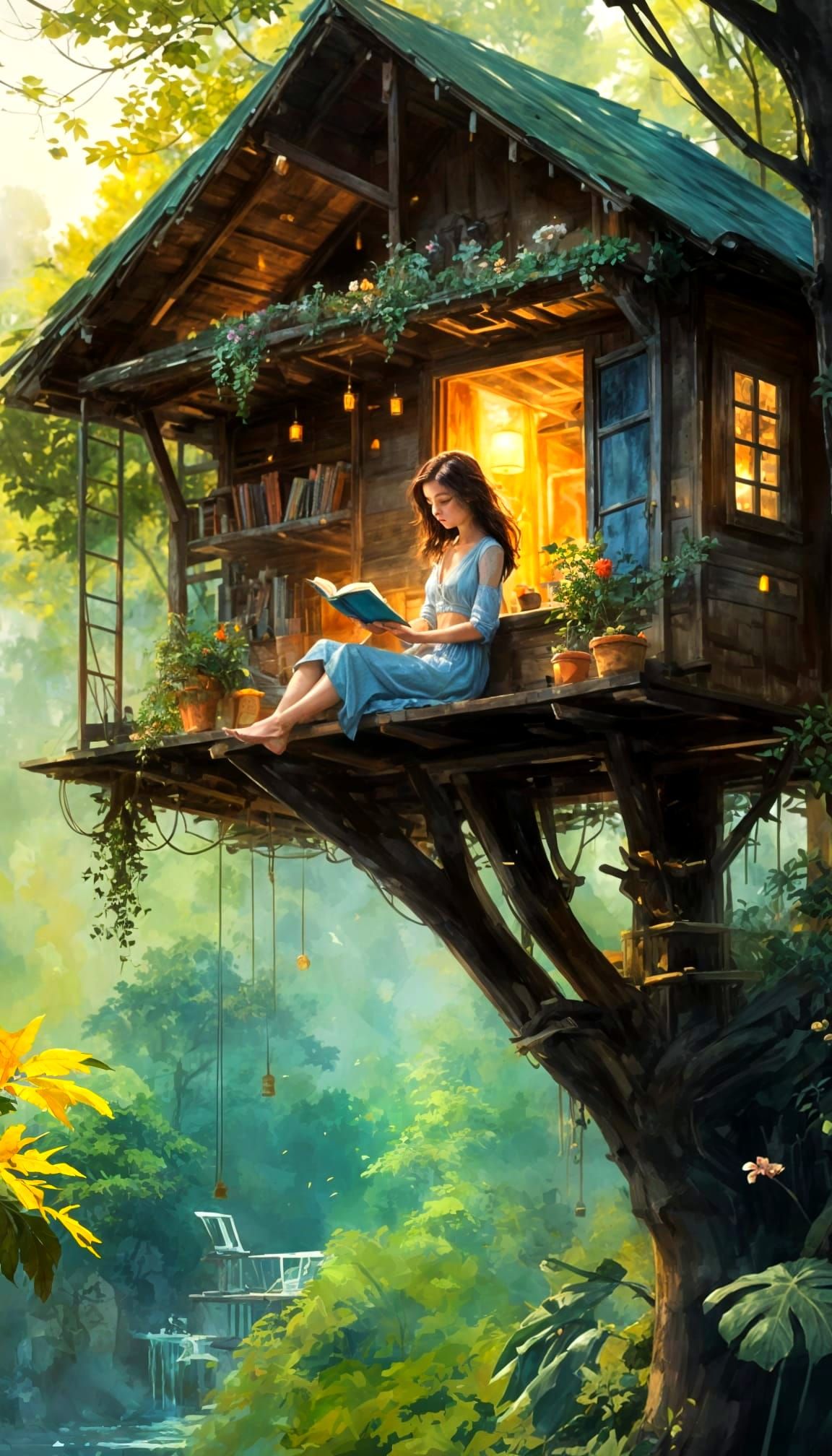 Romantic Treehouse Reading Scene