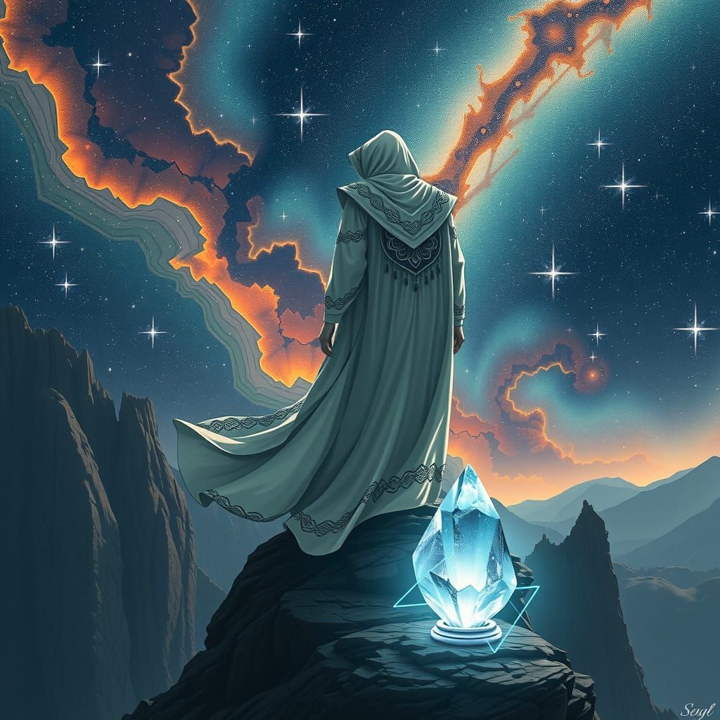 Regal Figure Manipulates Time and Space in Celestial Landsca...