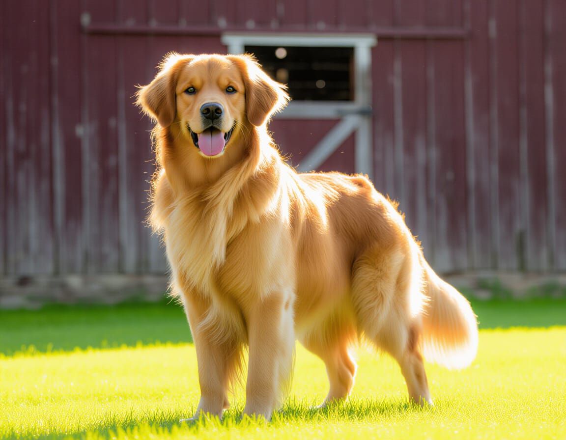 Majestic Golden Retriever at an Old Barn