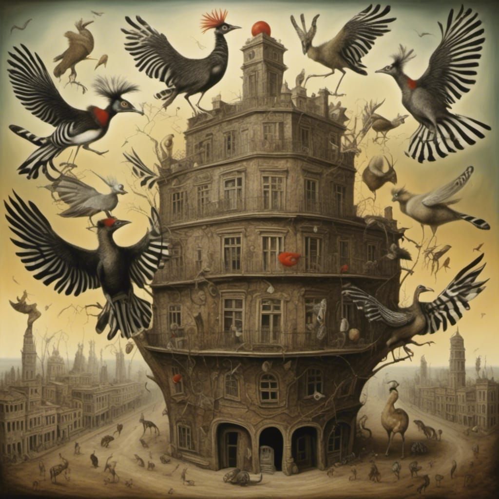 Surreal Bird Nest City by Leonora Carrington