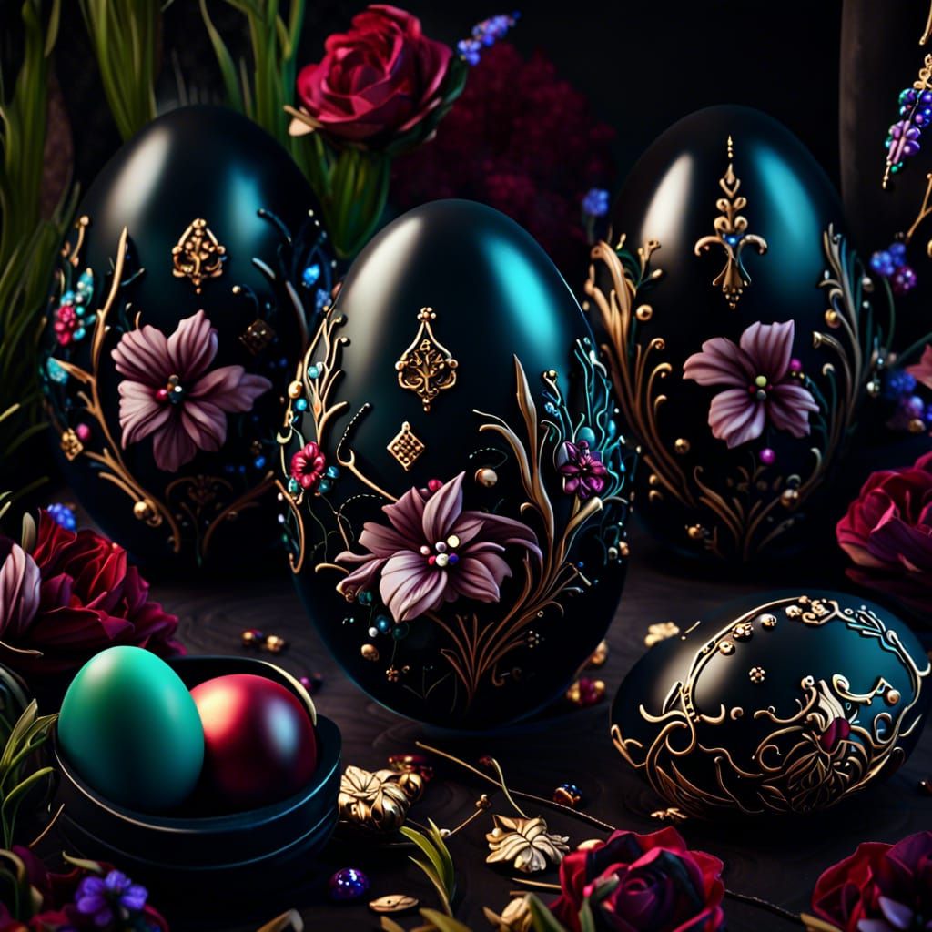 Dark Gothic Easter Eggs with Flowers and Jewels