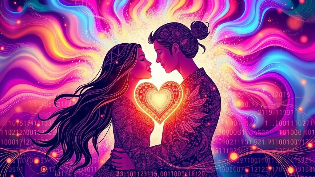 Joyful Couple Radiates Happiness in a Vibrant, Psychedelic A...