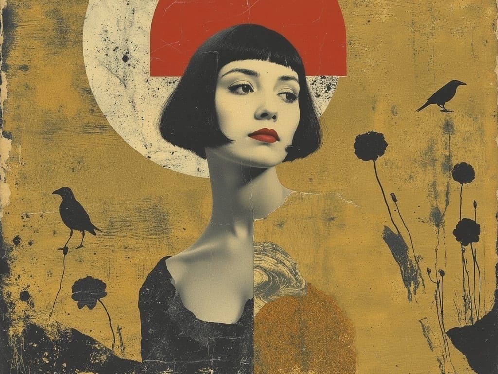 Golden Geisha Portrait in Impressionistic Style