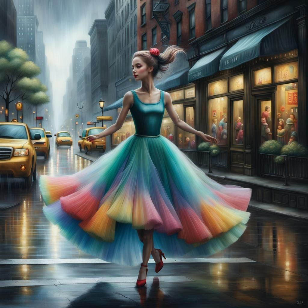 Woman Dancing in Tulle Dress, Digital Painting
