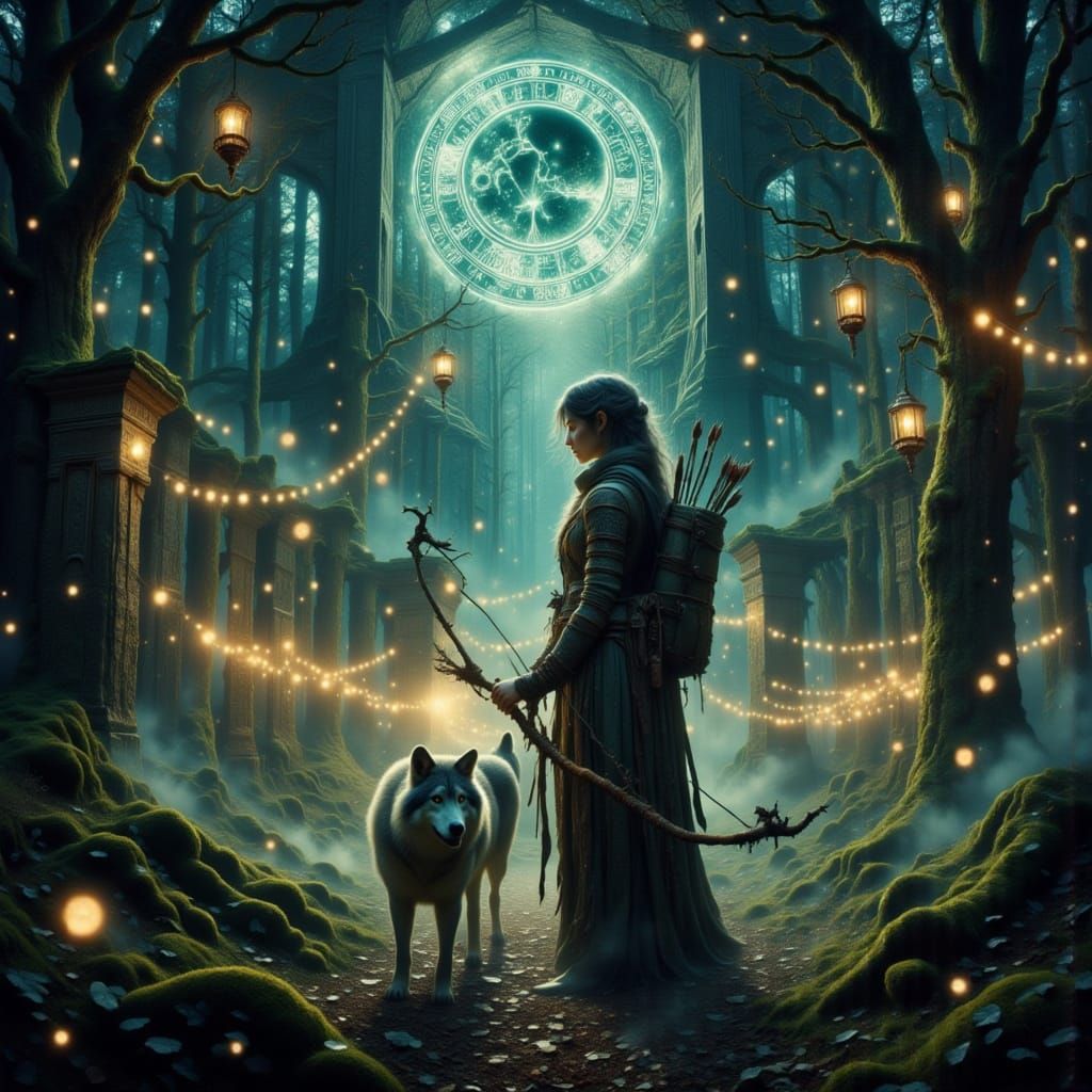 Girl Surviving in Forest with Wolf Companion