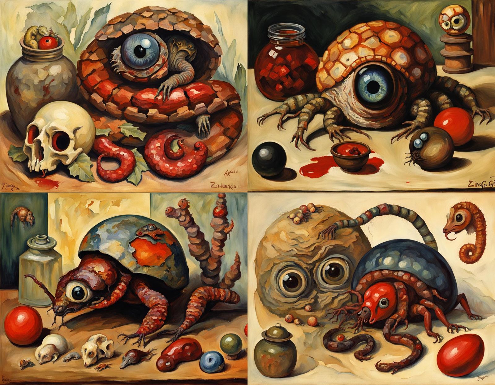 Surreal Vivisection of Hybrid Creatures in Expressionist Sty...