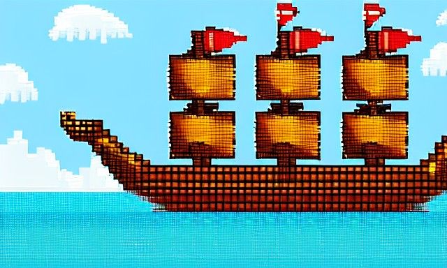 Pixel Art Pirate Ship on Fantasy Ocean