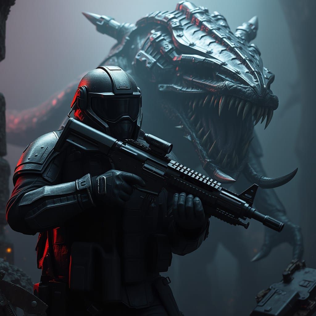 Dark Fantasy Soldier Confronts Lurking Horror in Haunting Bi...