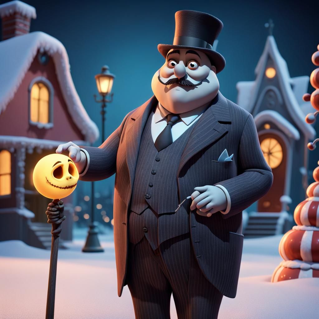 Poirot in Nightmare Before Christmas: Pixar-Style 3D Art