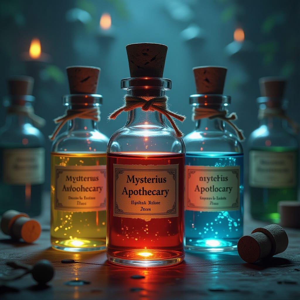 Mysterious Apothecary Vials with Glowing Liquids