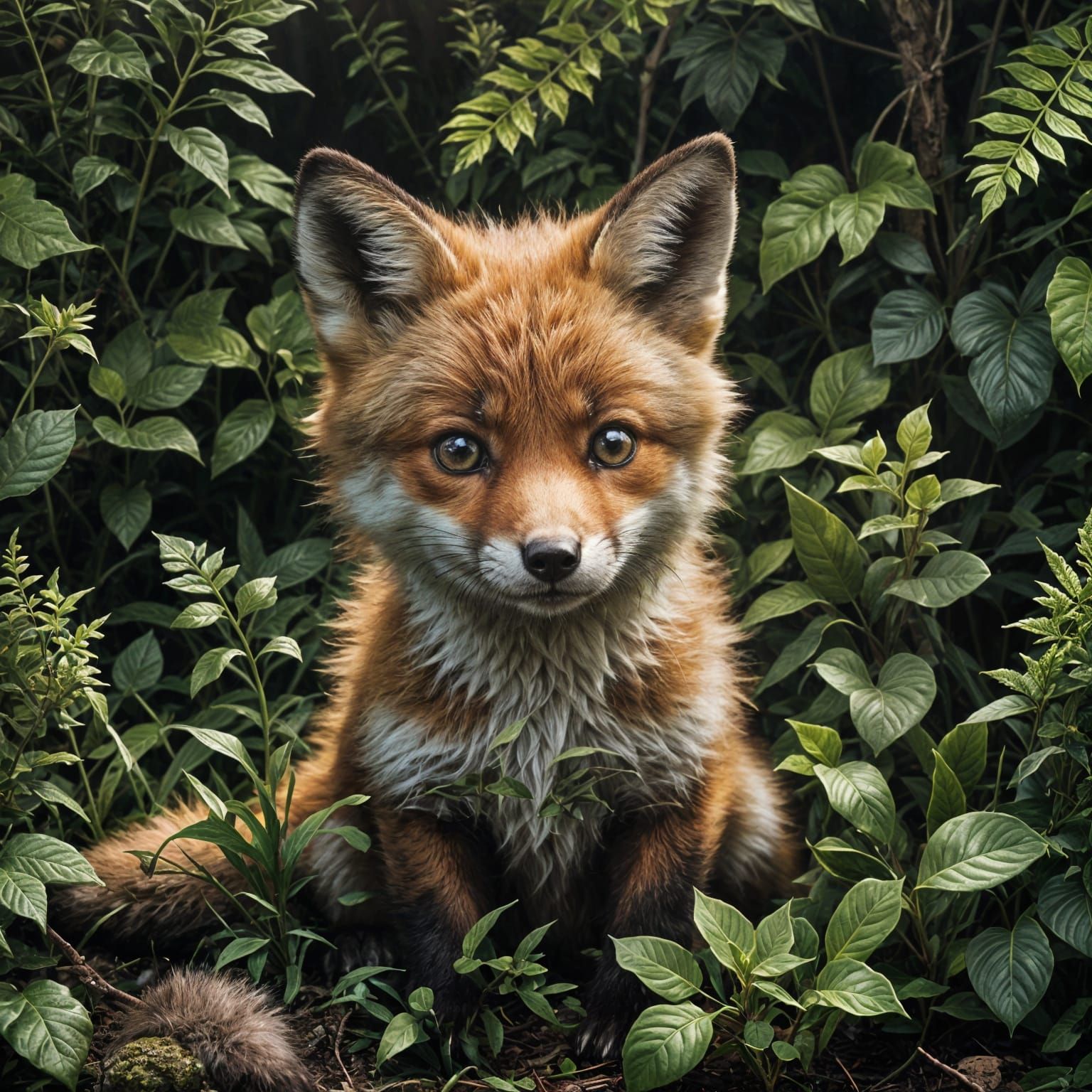 Detailed Baby Fox Portrait in Forest Setting