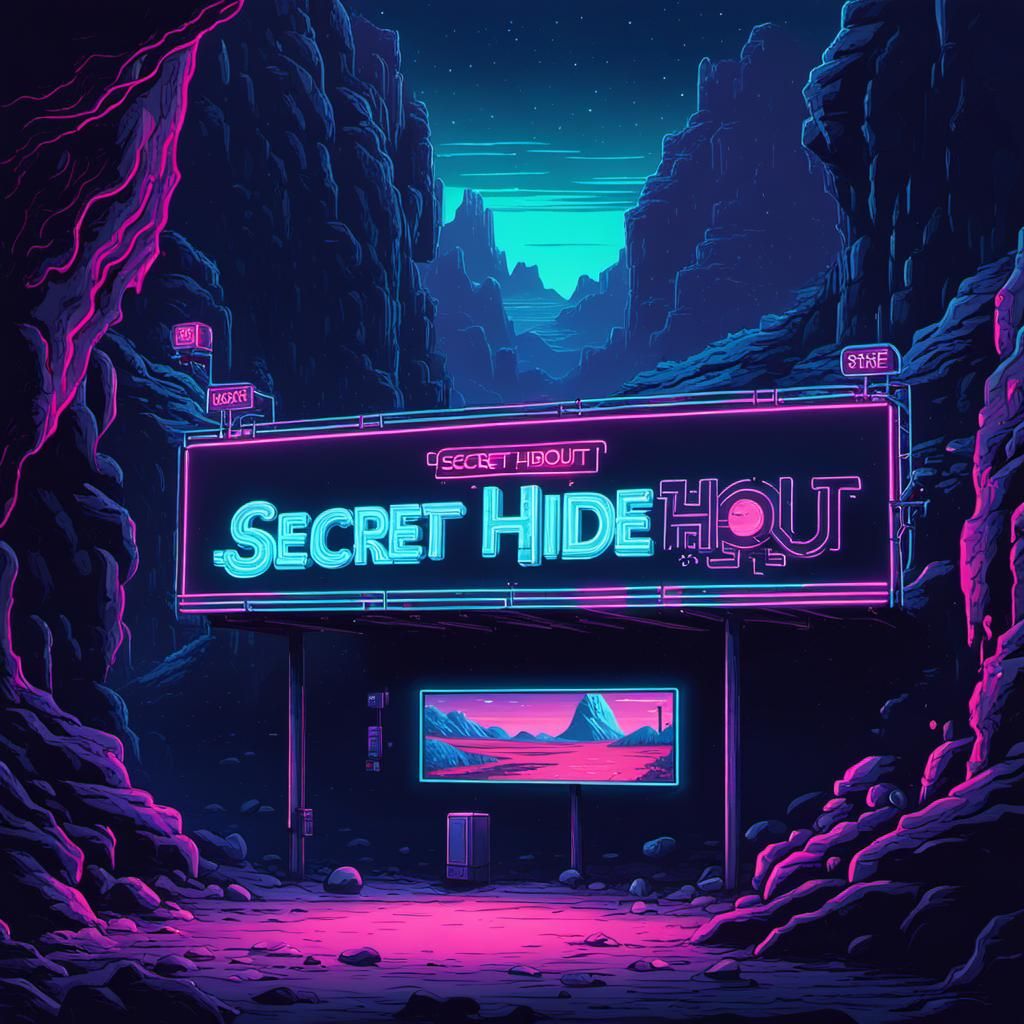 Synthwave Cave with Retro Billboard Entrance