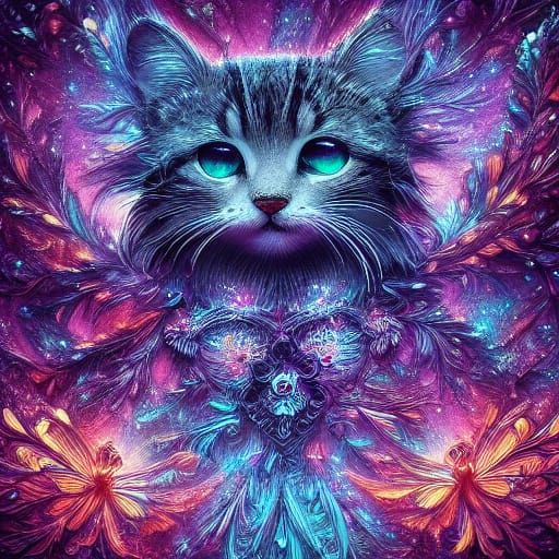 Ethereal Angel Kitten with Crystal Wings in 3D
