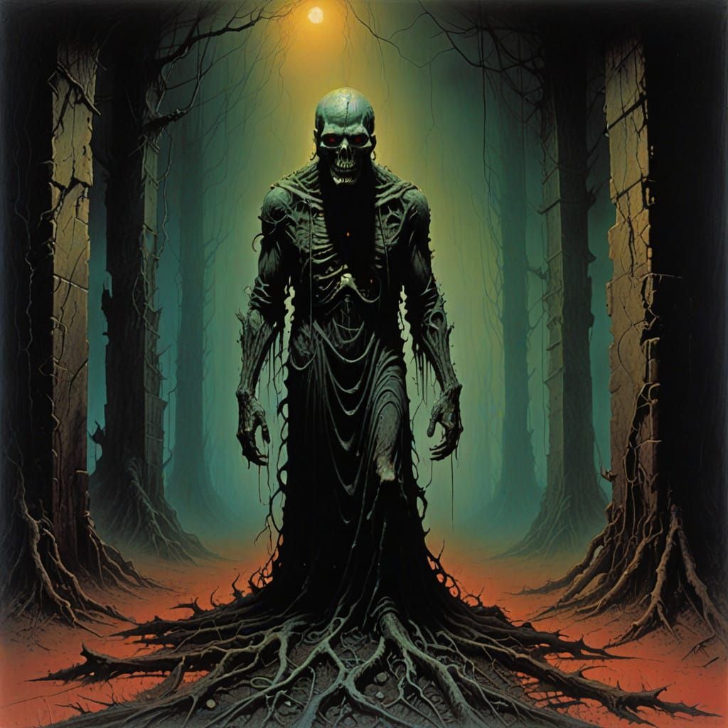 Grotesque Entity Emerges from Dark, Eerie Environment in Bod...