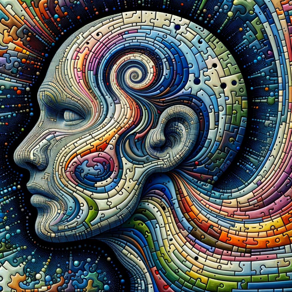 Surreal 3D Puzzle Face with Fractal Geometry