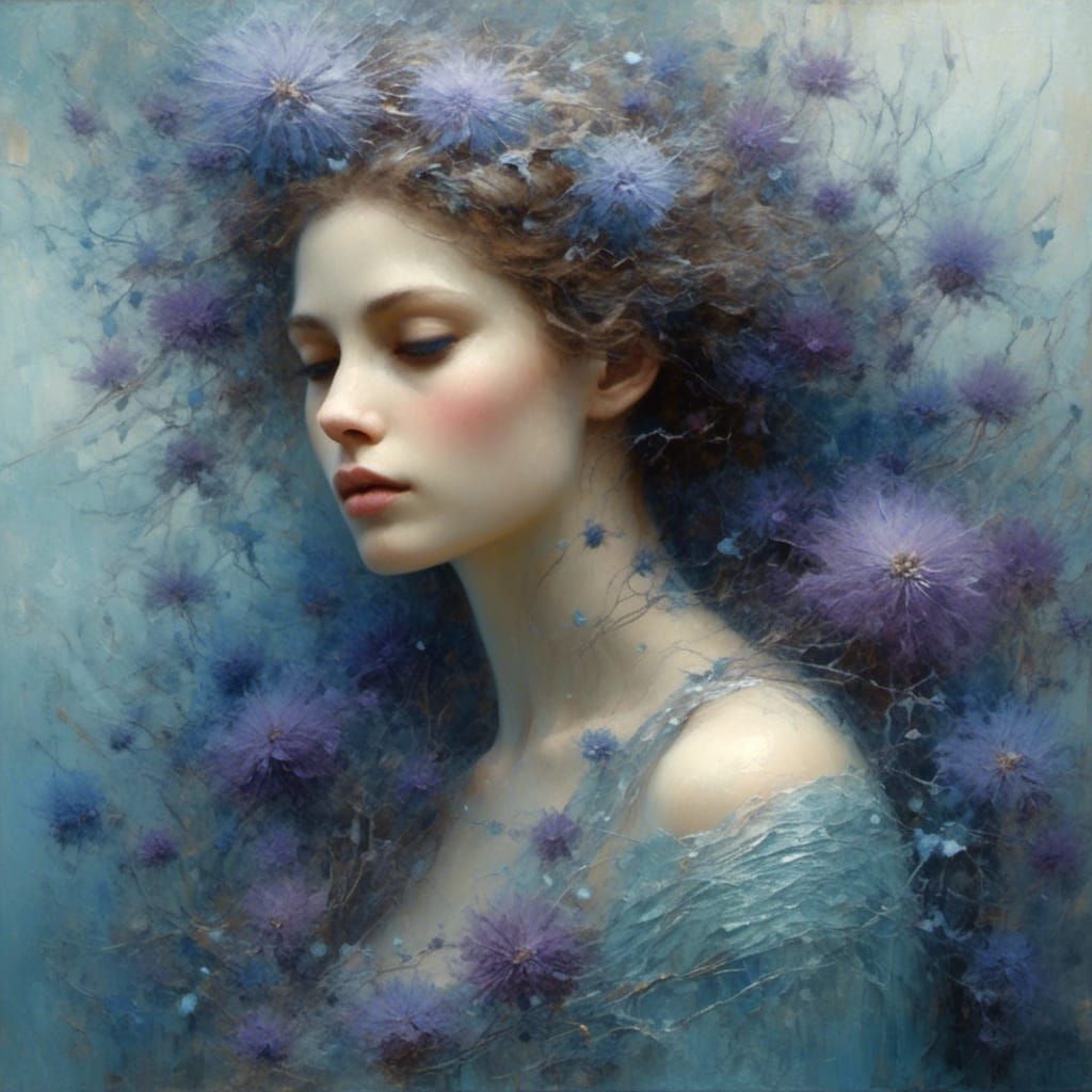 Ethereal Woman in Bioluminescent Gown, Surreal Portrait