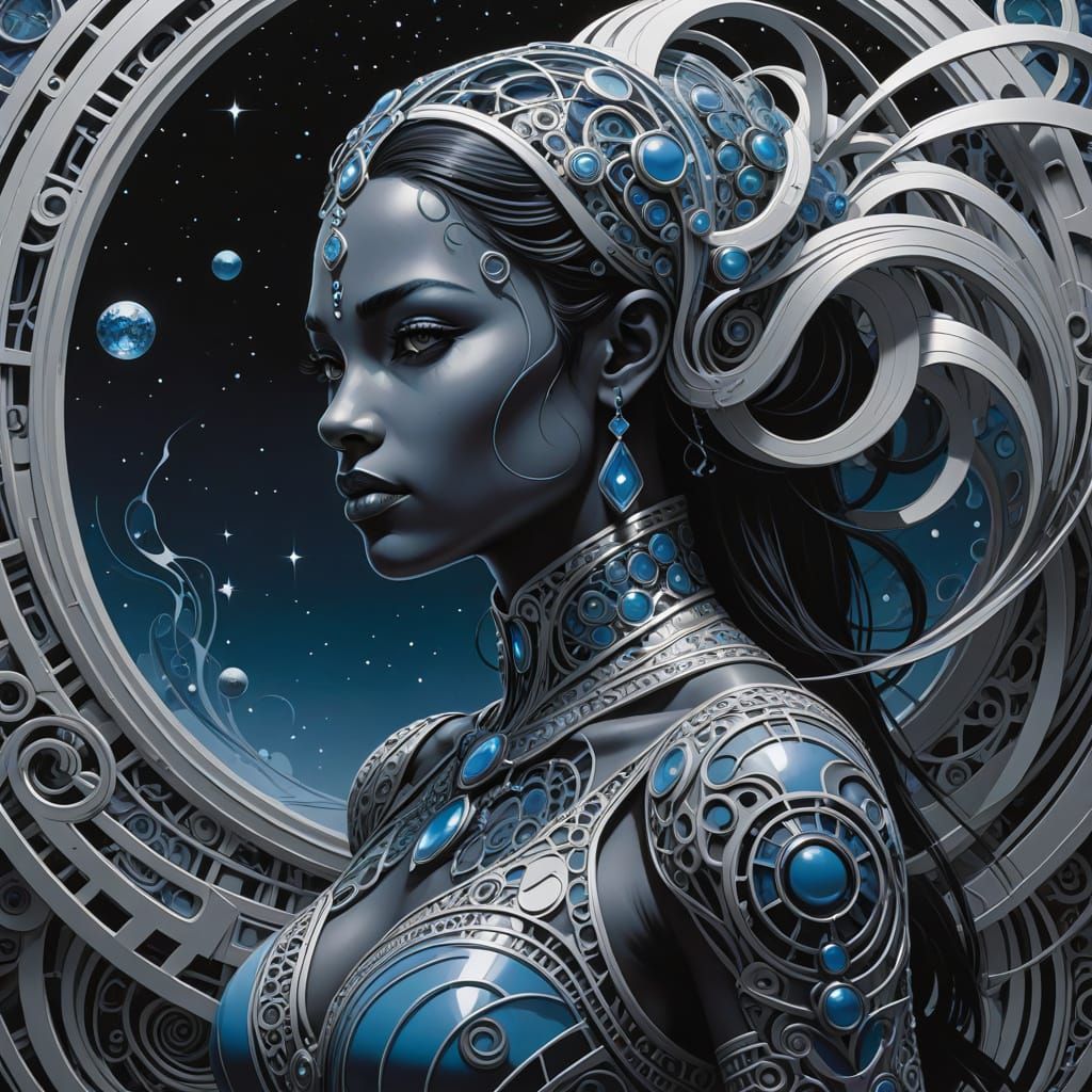 Gray Goddess with Ethereal Aura in a Dreamlike World