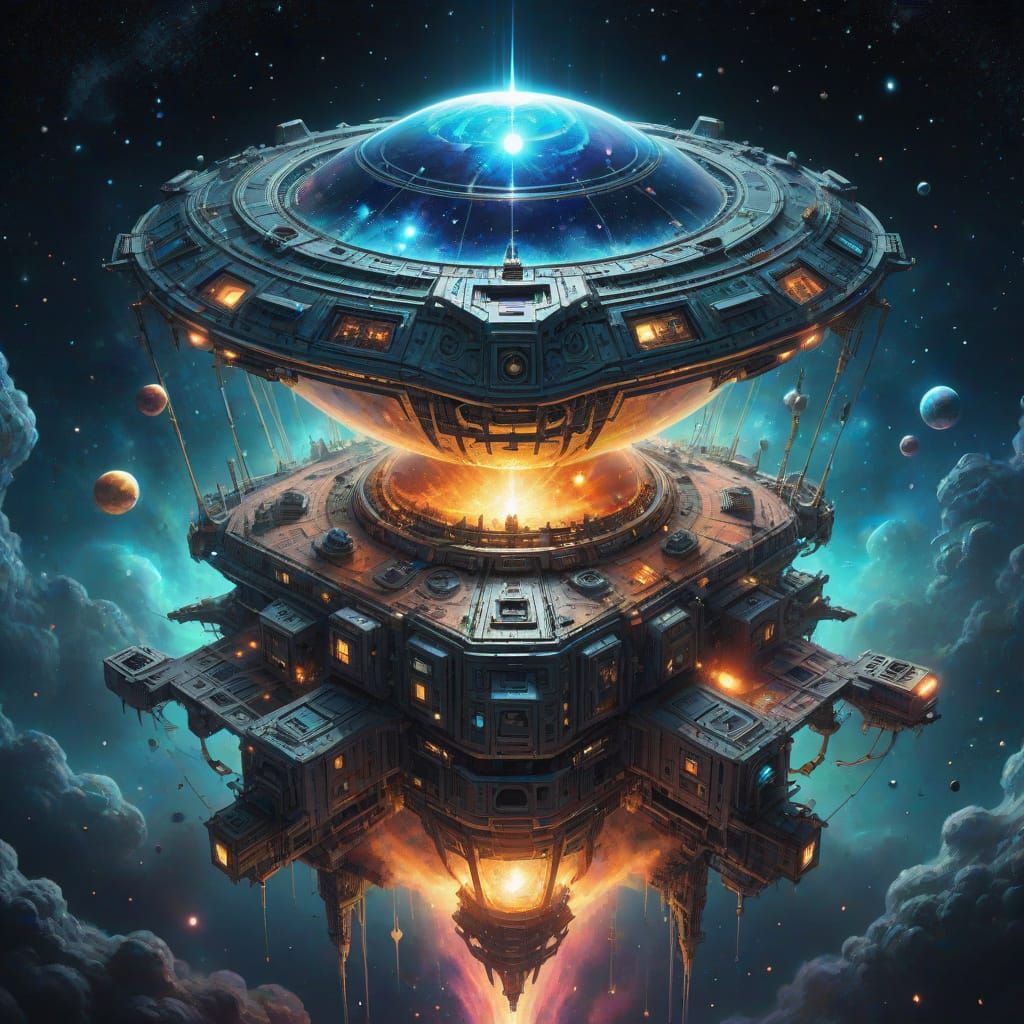 Cosmic Spacecraft Navigates Ethereal Nebulae