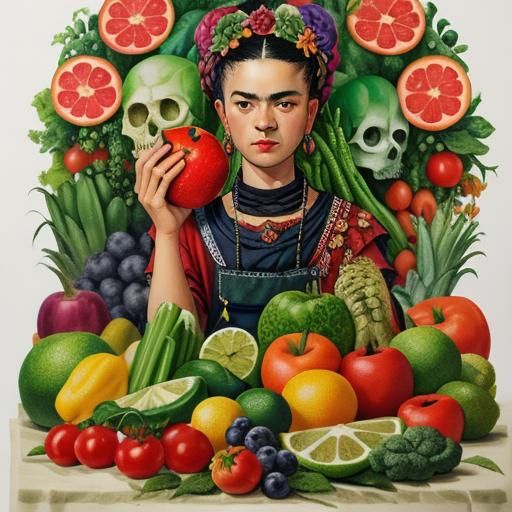 Still Life: Angel Skull with Fruit and Flies