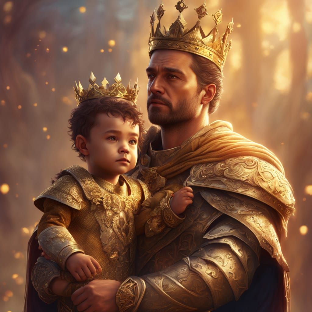 Fantasy King with Child in Photorealistic Style
