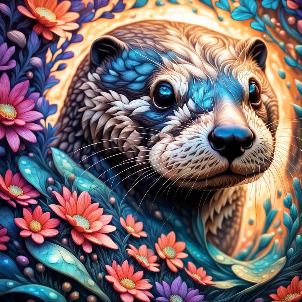 Floral Otter Tessellations in Fantasy Illustration