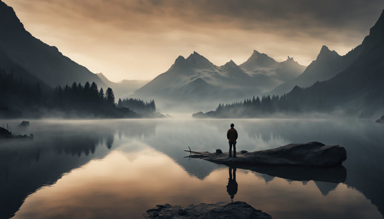 Hyperrealistic Landscape at Dawn: A Lone Traveler's Serene R...