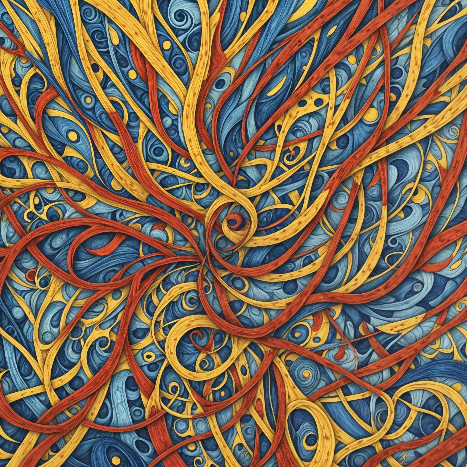 Abstract Swirl of Colored Pencils in Complementary Colors