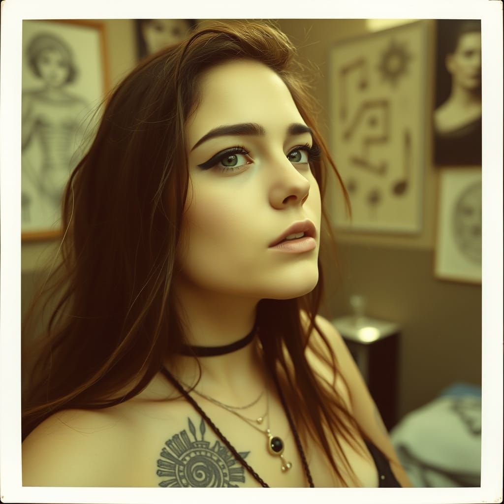 Excited Plains Woman Choosing Tattoo Designs