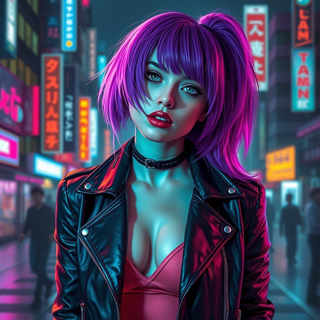 Cyberpunk Woman in Neon Cityscape