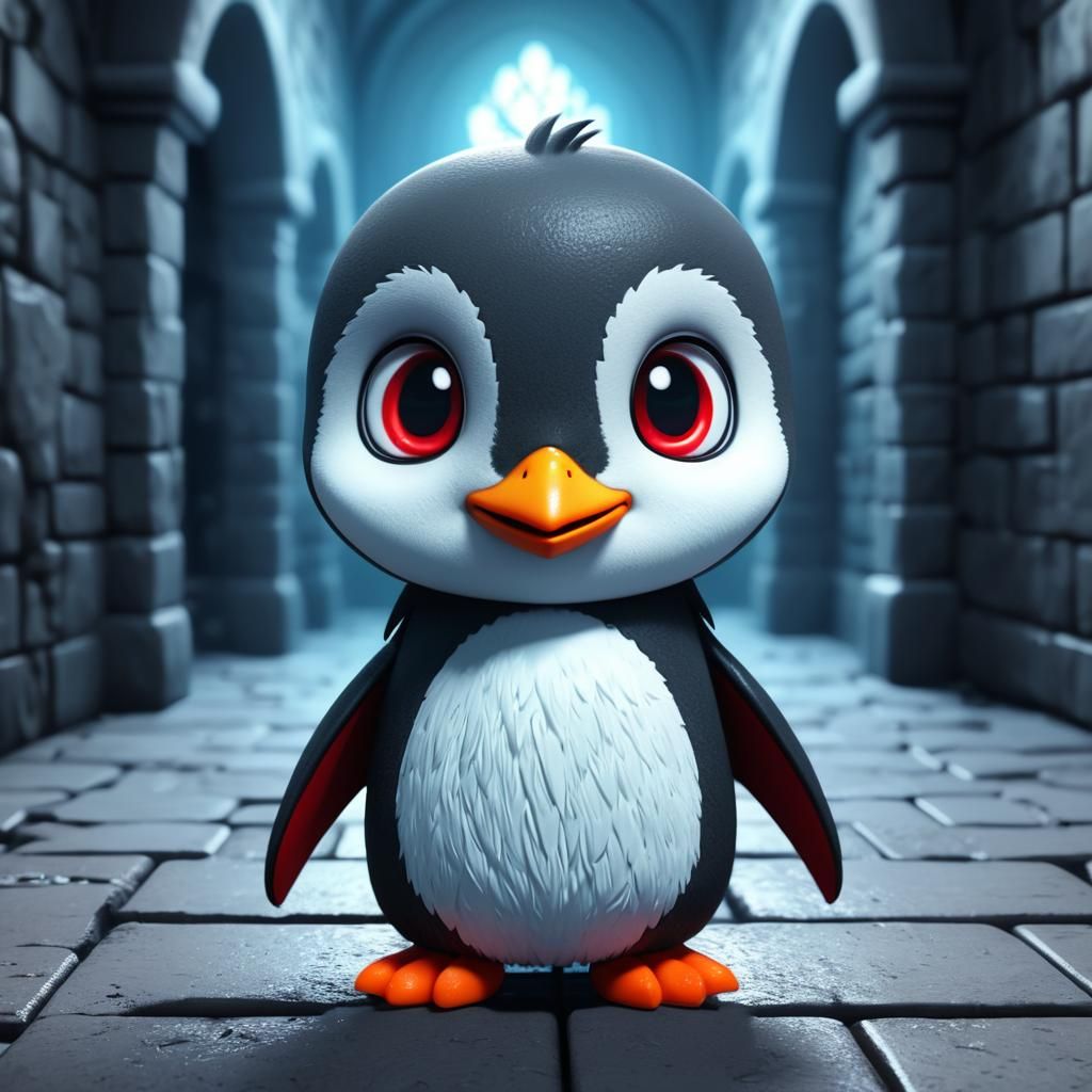 Anime Penguin Vampire in Haunted Castle 3D Art
