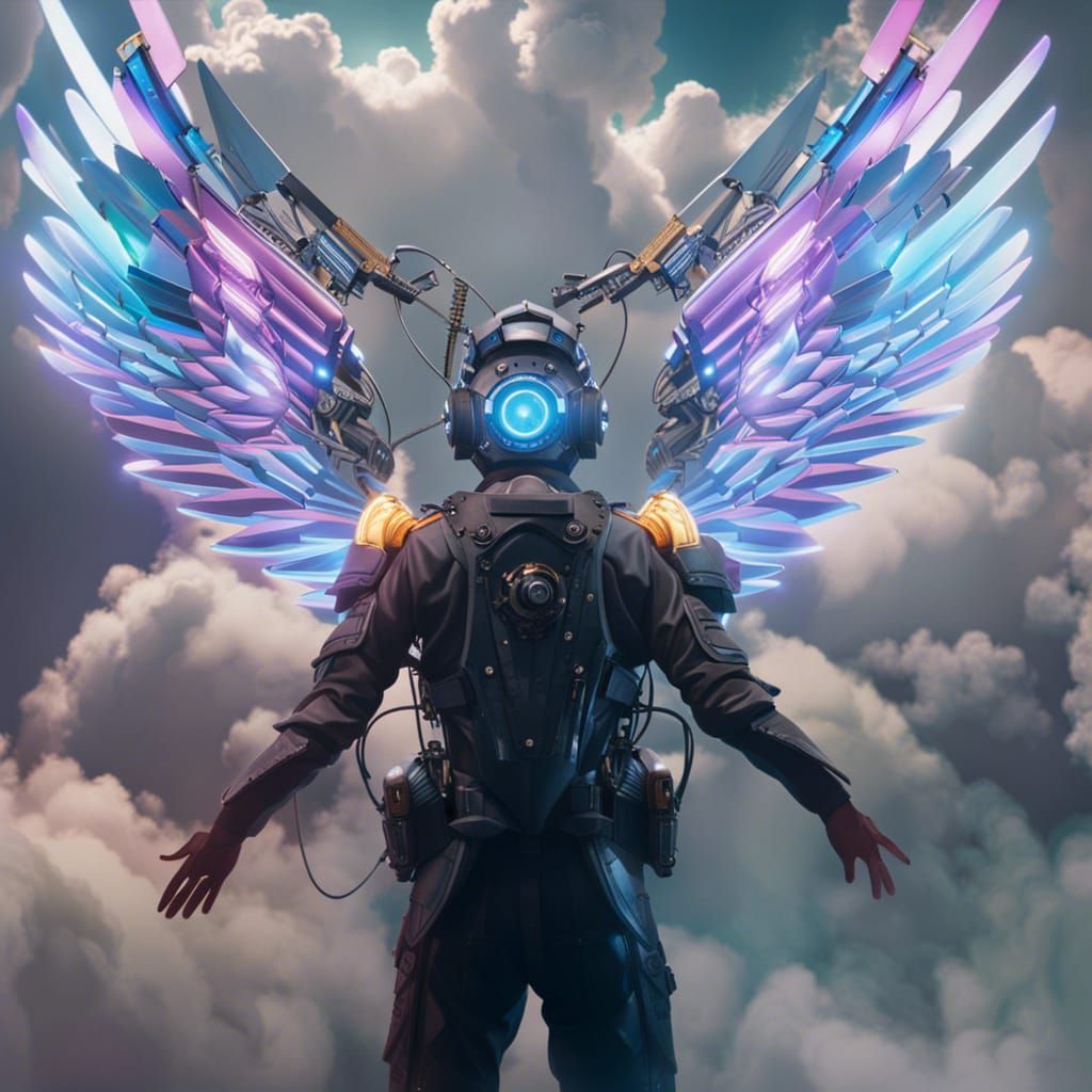 Man Flies with Sci-Fi Wings in Dramatic Art