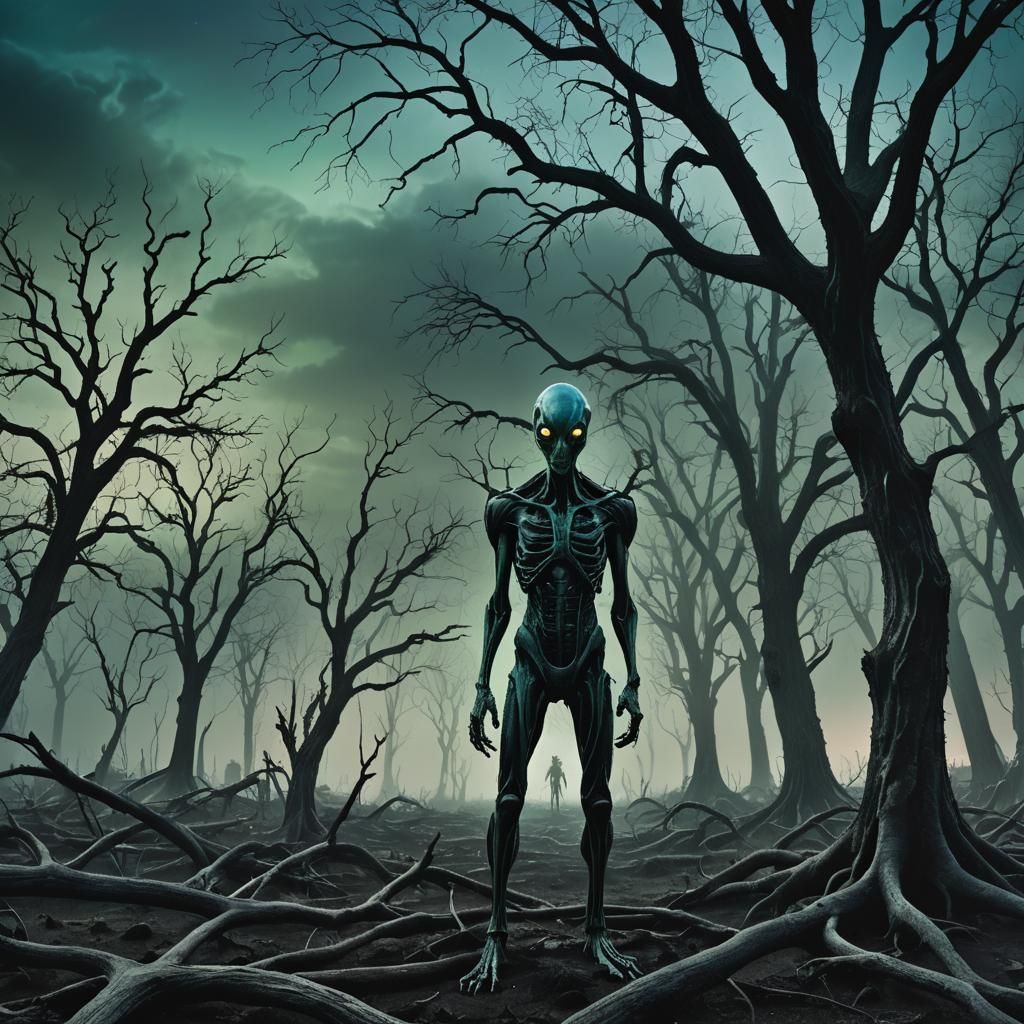 Eerie Alien Landscape in Dark Surrealism Style