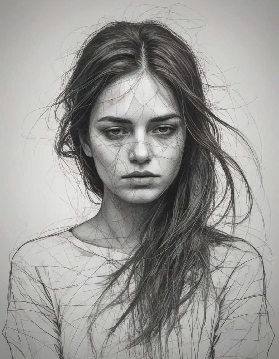 Surreal Portrait of a Girl with a Miserable Expression
