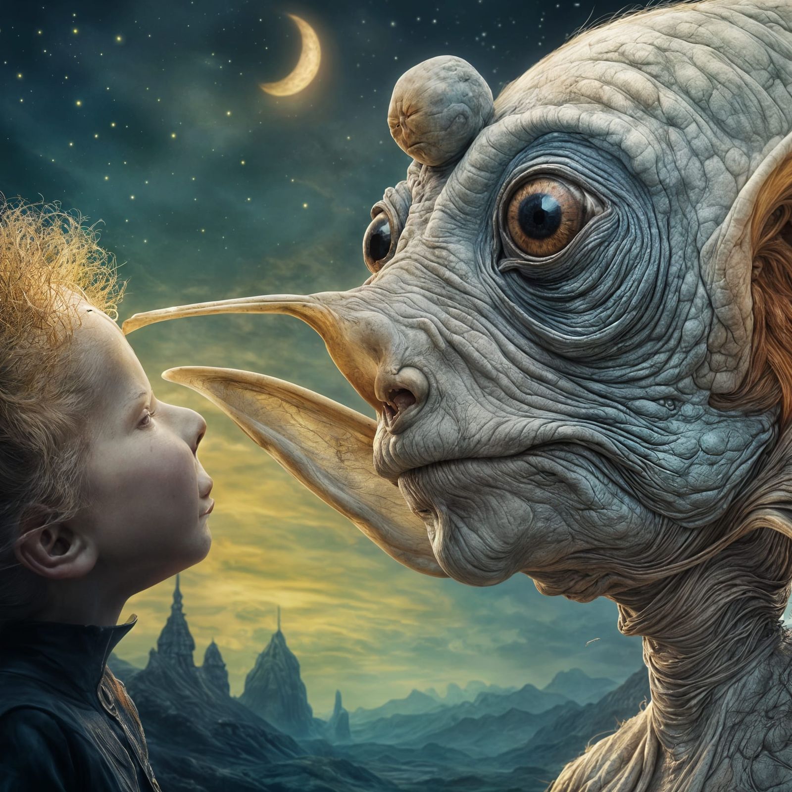 Alien Cradling Newborn: Magical Realism Photography