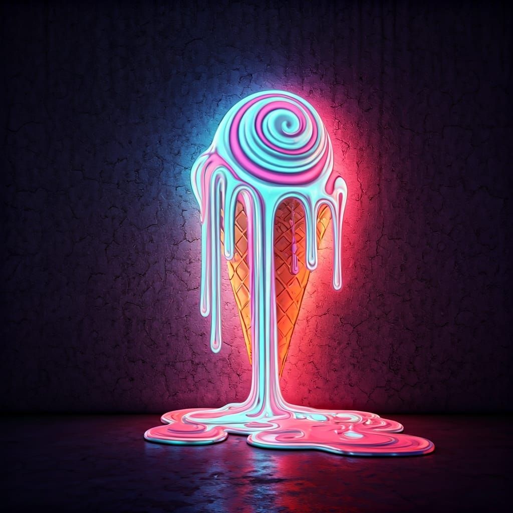 Surreal 3D Graffiti Mural with Melting Ice Cream