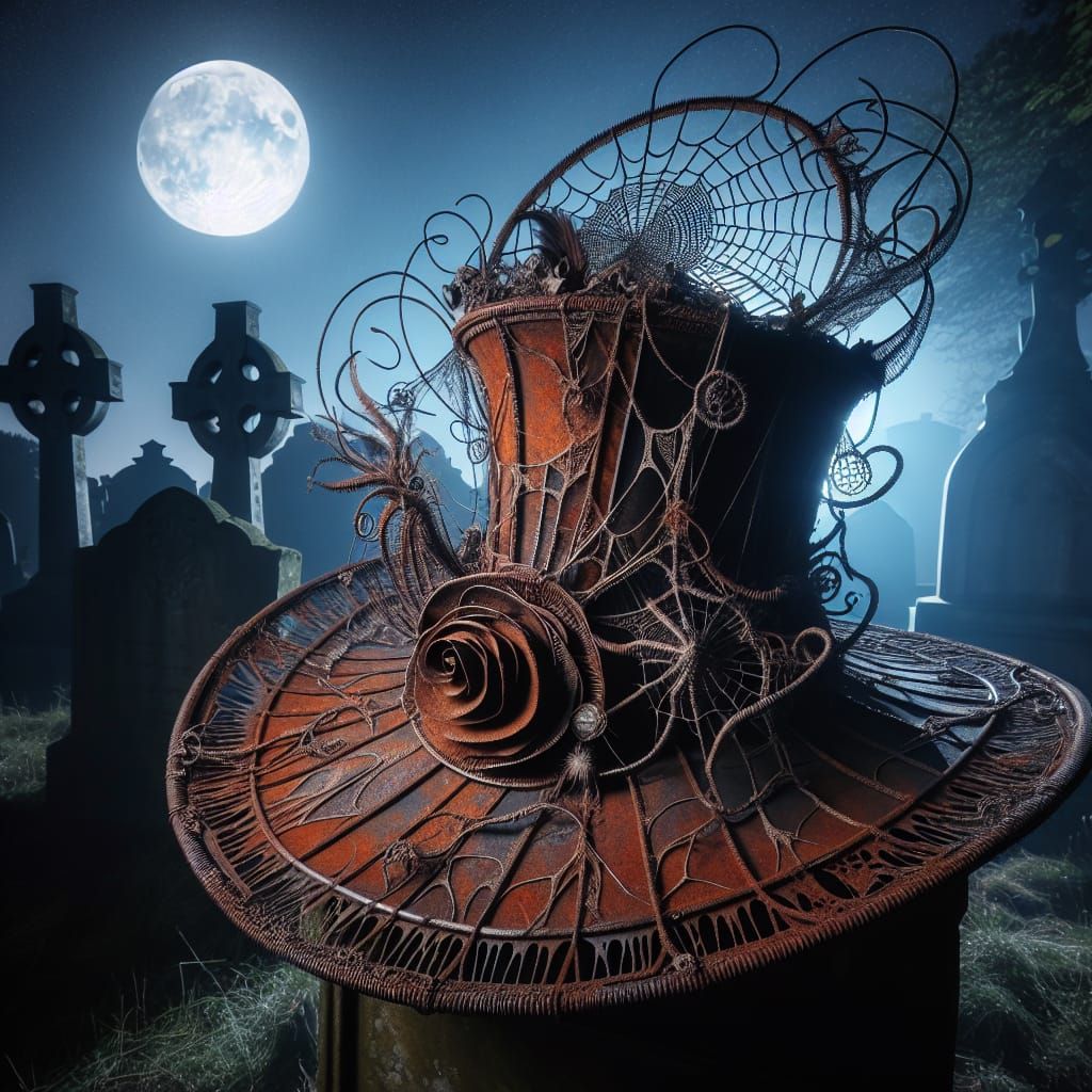 Gothic Vampire Hat with Spiderweb in Graveyard