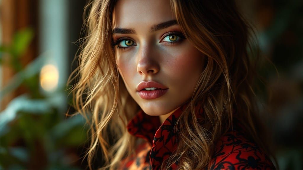 Hyper-Realistic Portrait of a Captivating Young Woman in Sof...