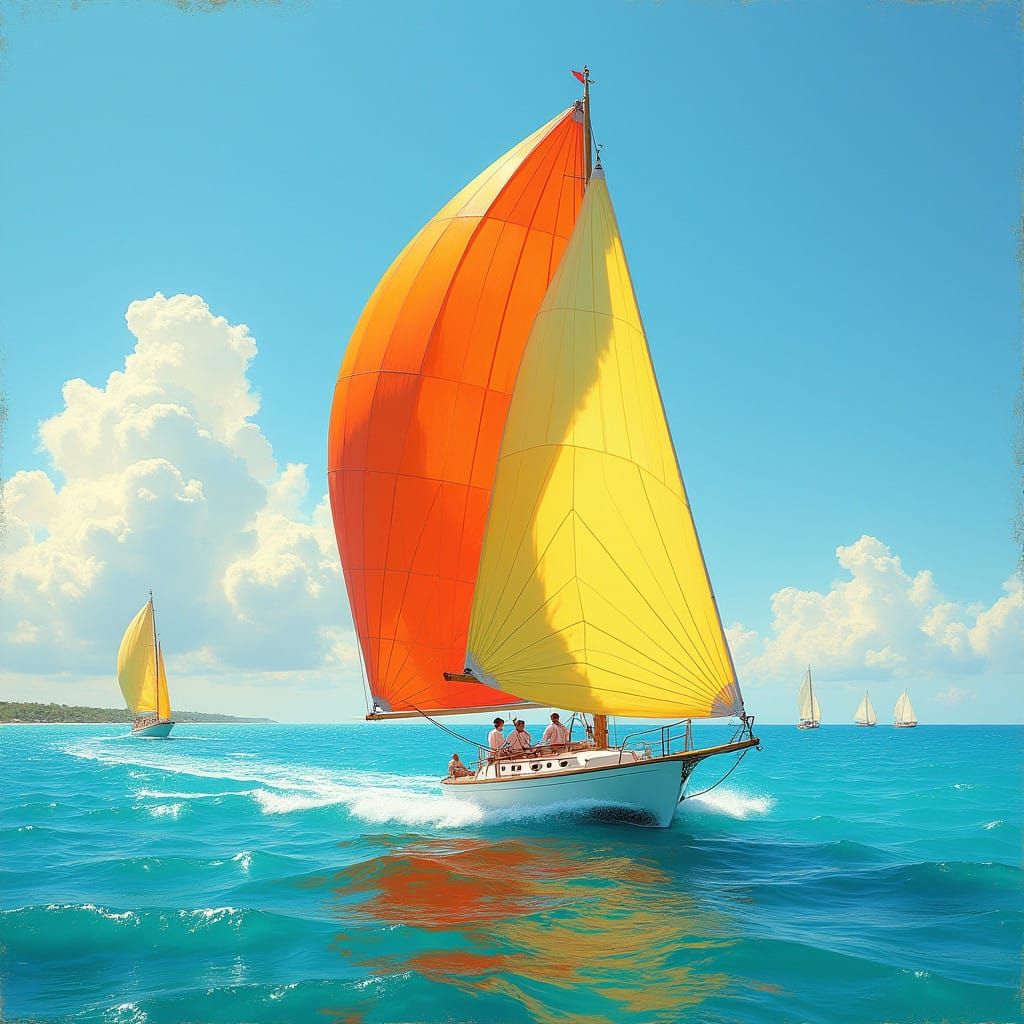 Impressionist Sailboat in Summer Seascape