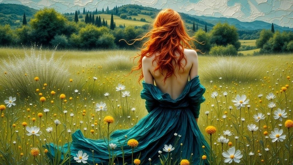 Irish Woman in Landscape as Impasto Painting