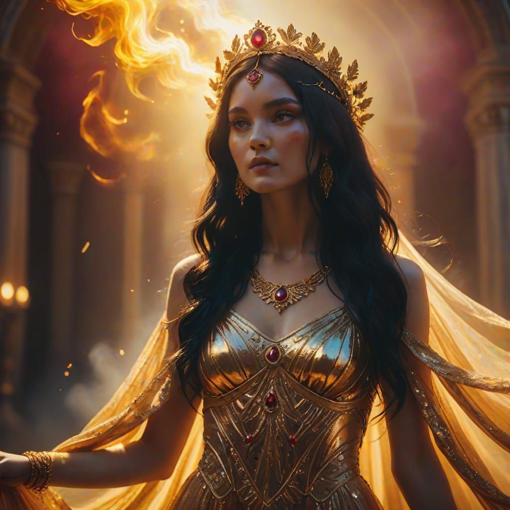 Ethereal Goddess in Shimmering Gold Silk