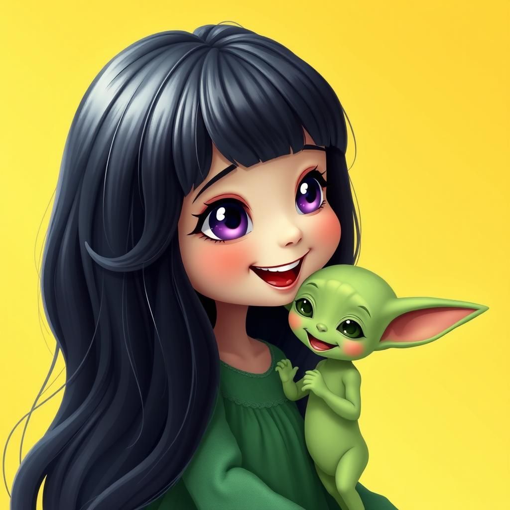 Girl and Alien Child Playing in Alien World