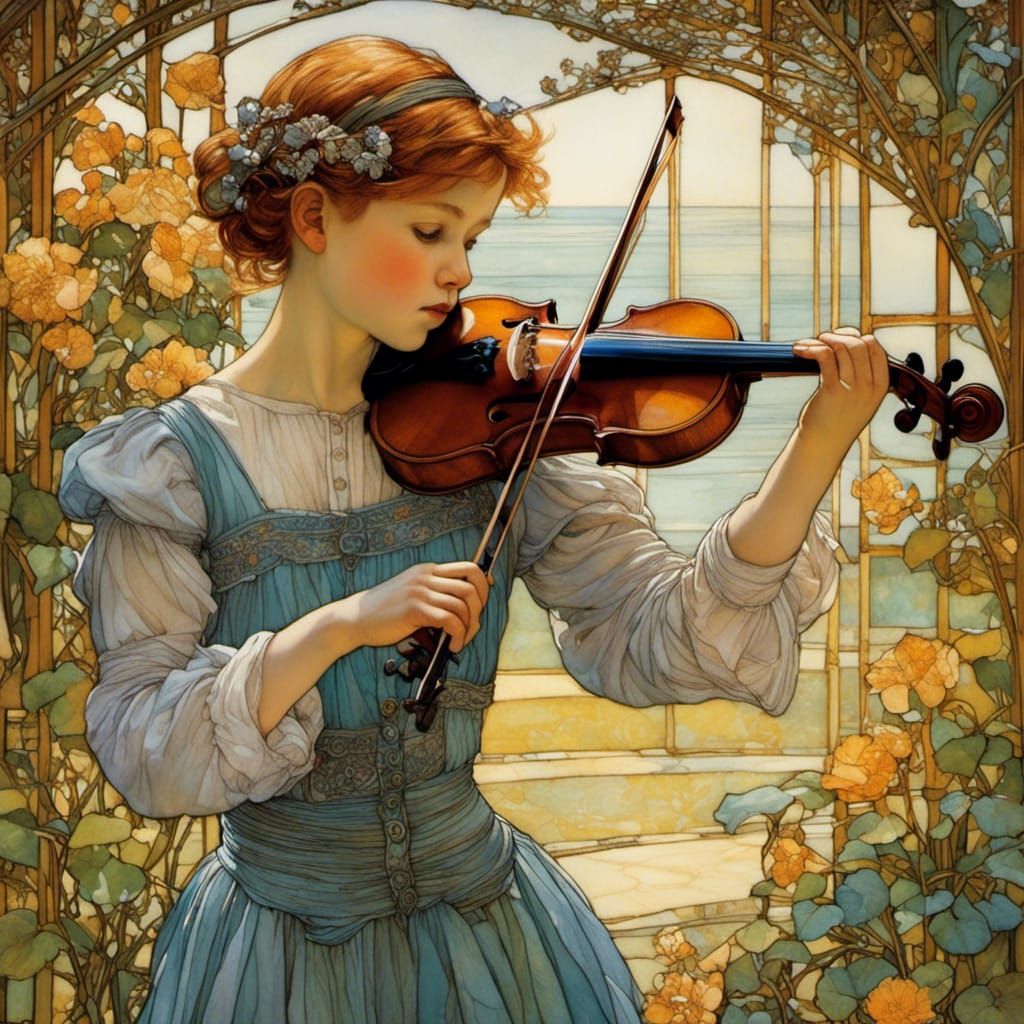 Violinist in Stained Glass Style